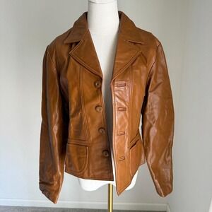 Vtg Wilson's Leather Maxima Cognac Brown Genuine Leather Blazer Jacket Medium 90